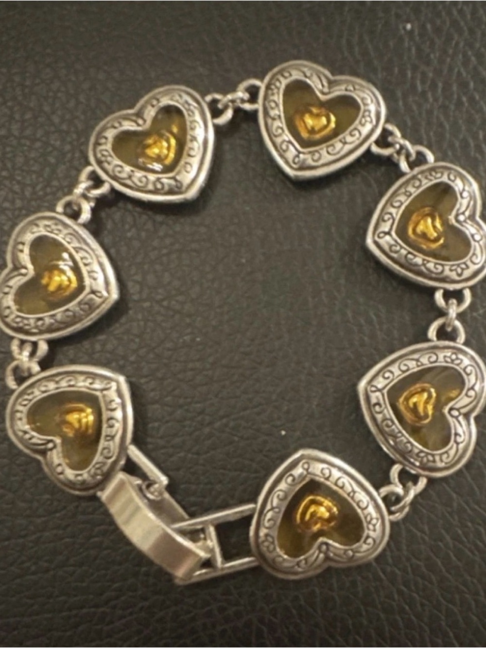 Brighton FREE FLOATING HEART Silver Plated Heart Link Lucite Love 7.75” Bracelet